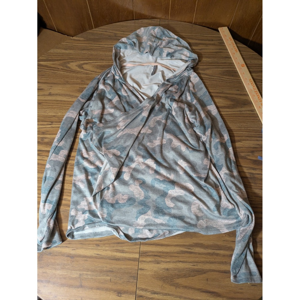 Jaclyn Intimates Pink Grey Camo Hooded Lounge Top Crossover Front XL Camouflage